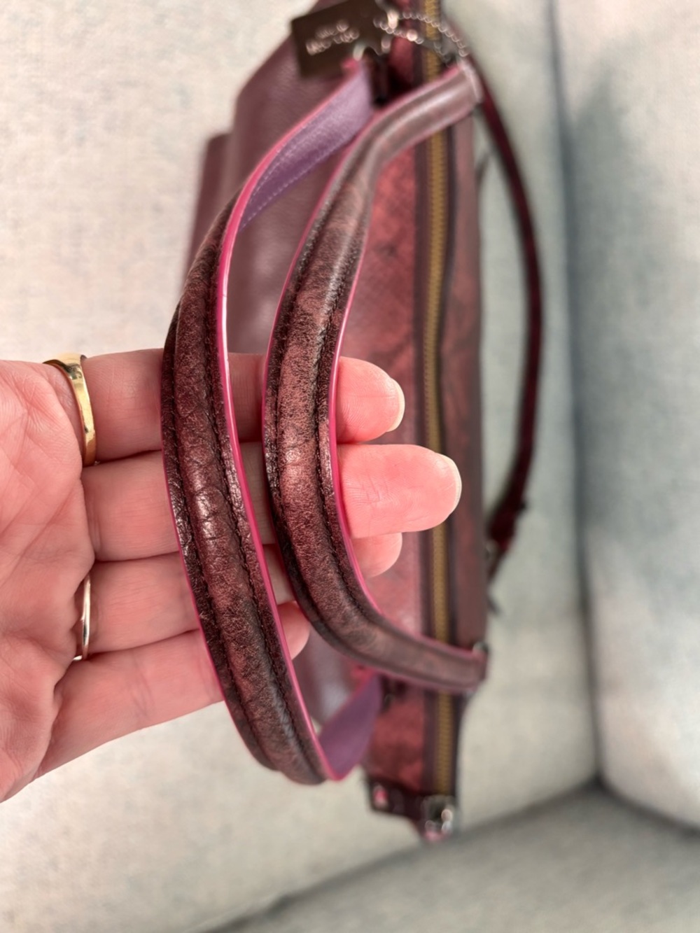 Coach Tyler Leather Tote Burgundy w/Purple/Snake Details, Crossbody Strap - Picture 7 of 16